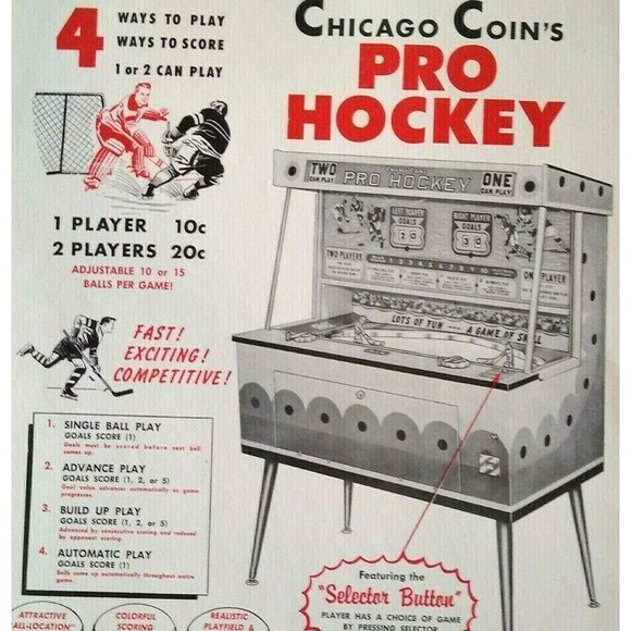 Chicago Coin Pro Hockey Arcade FLYER 1961 Original NOS Mechanical Game Artwork - Picture 1 of 5